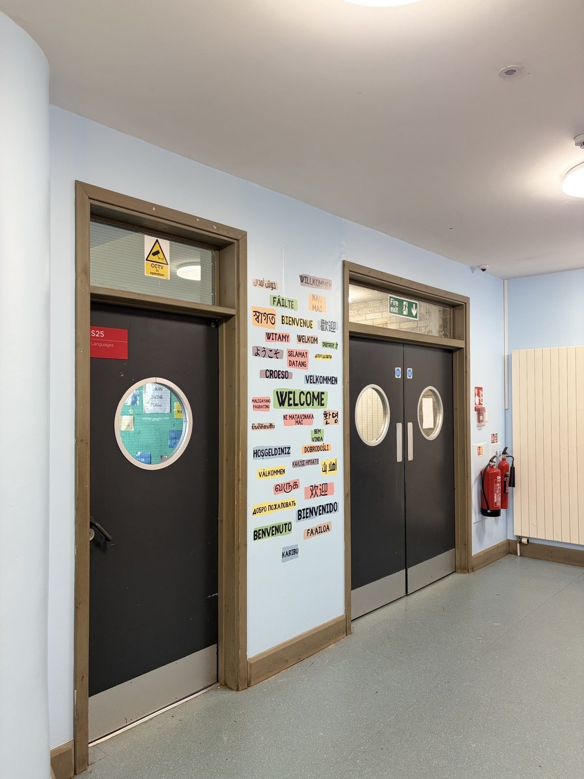 Custom wall graphic in school corridor · Cambridge