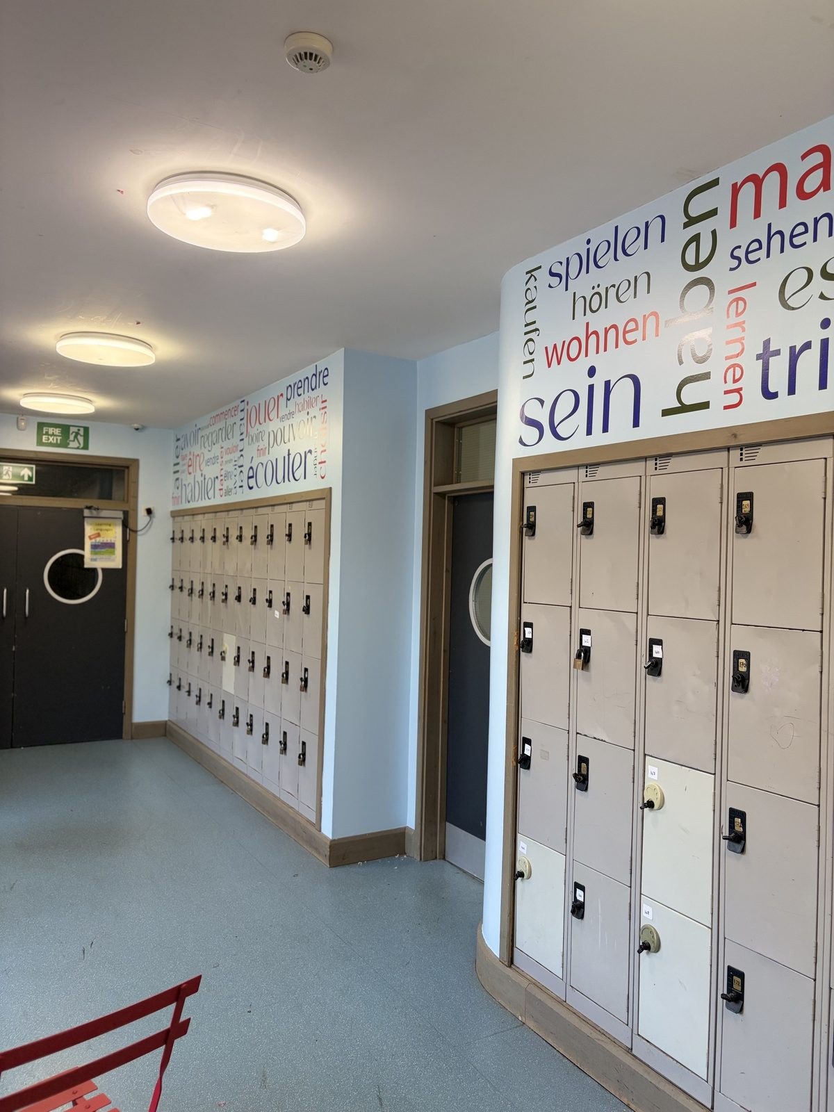 Custom wall graphic in school corridor · Cambridge